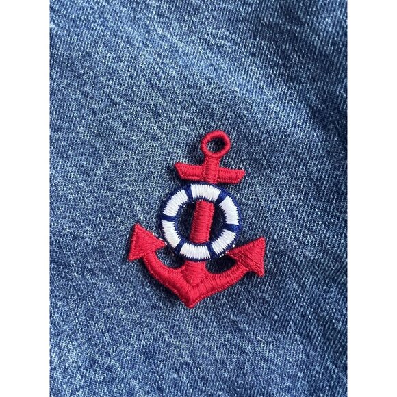 Vintage 1970s Nautical Anchor & Lifebuoy Sew-On Patch Red White Blue Embroidered - Picture 1 of 3
